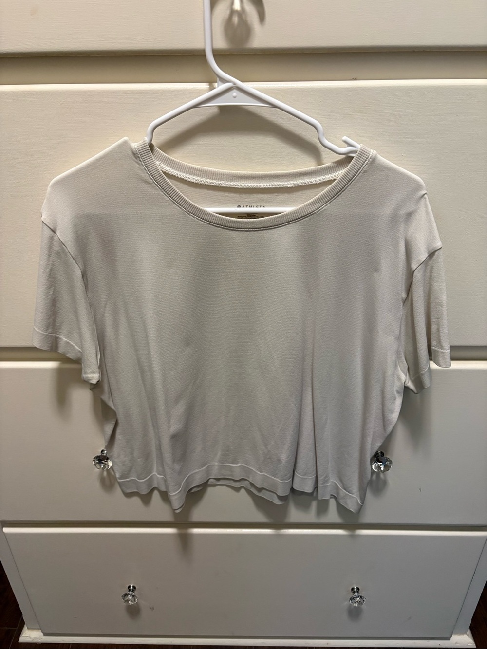 Women’s Basic Crewneck Short Sleeve Top - White cropped